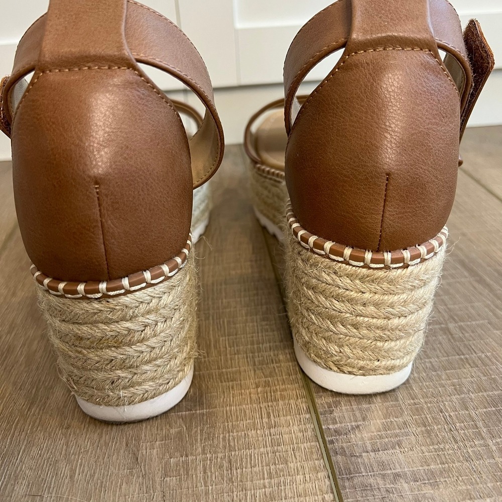 Soda Platform Wedge Sandals Cognac Brown Espadrille Ankle Strap Size‎ 9 - Picture 6 of 9